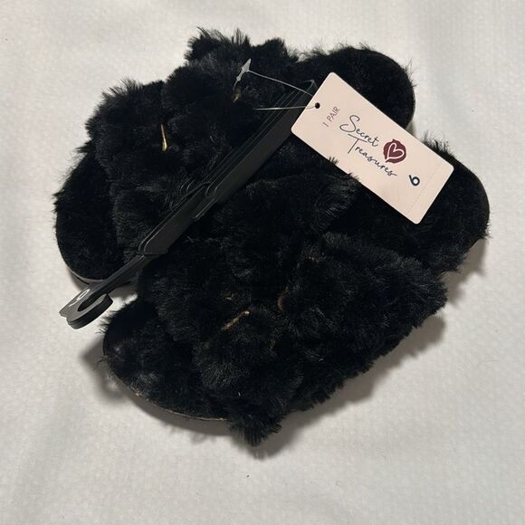 Fleece Sandals Slides Womens 6 Black - Picture 1 of 3